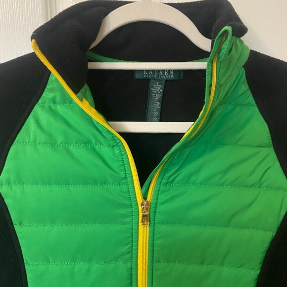 Lauren by Ralph Lauren Quilted Front Fleece Jacket Full-Zip Green Women's S‎ - Picture 6 of 8